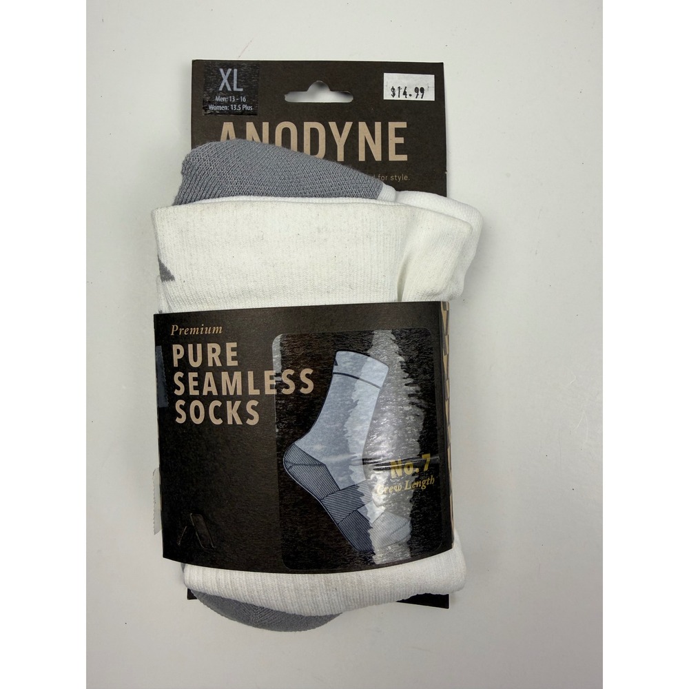 ANODYNE Premium Pure Seamless Socks XL Crew Length‎ Men 13-16 Women 13.5 White
